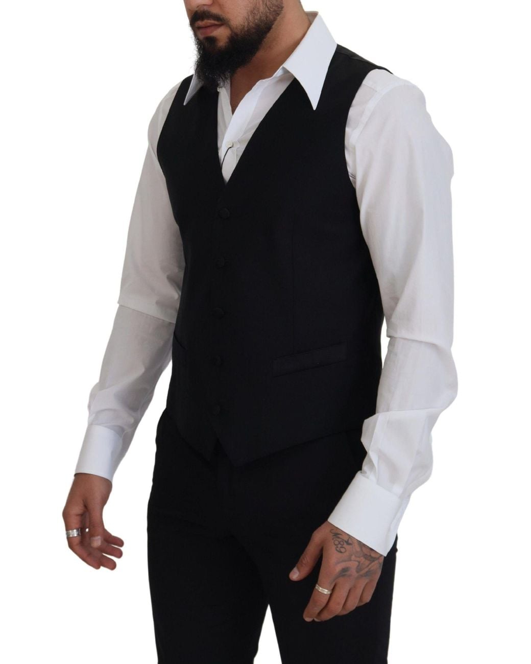 Dolce & Gabbana Black Virgin Wool Waistcoat Formal Dress Vest for men