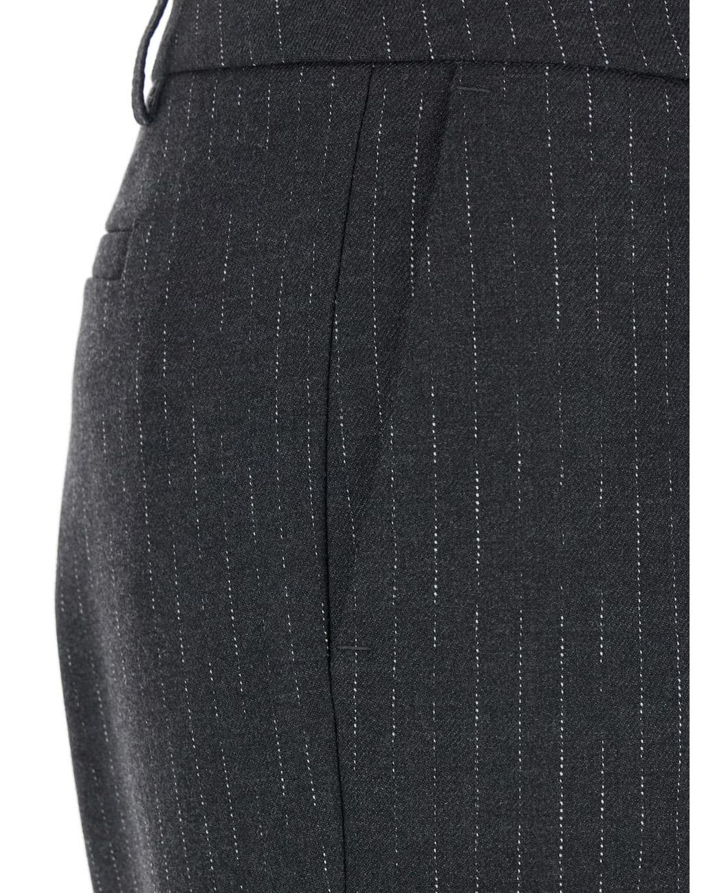 Le Plain Gray Pants With Belt Loops And All-Over Striped Motif