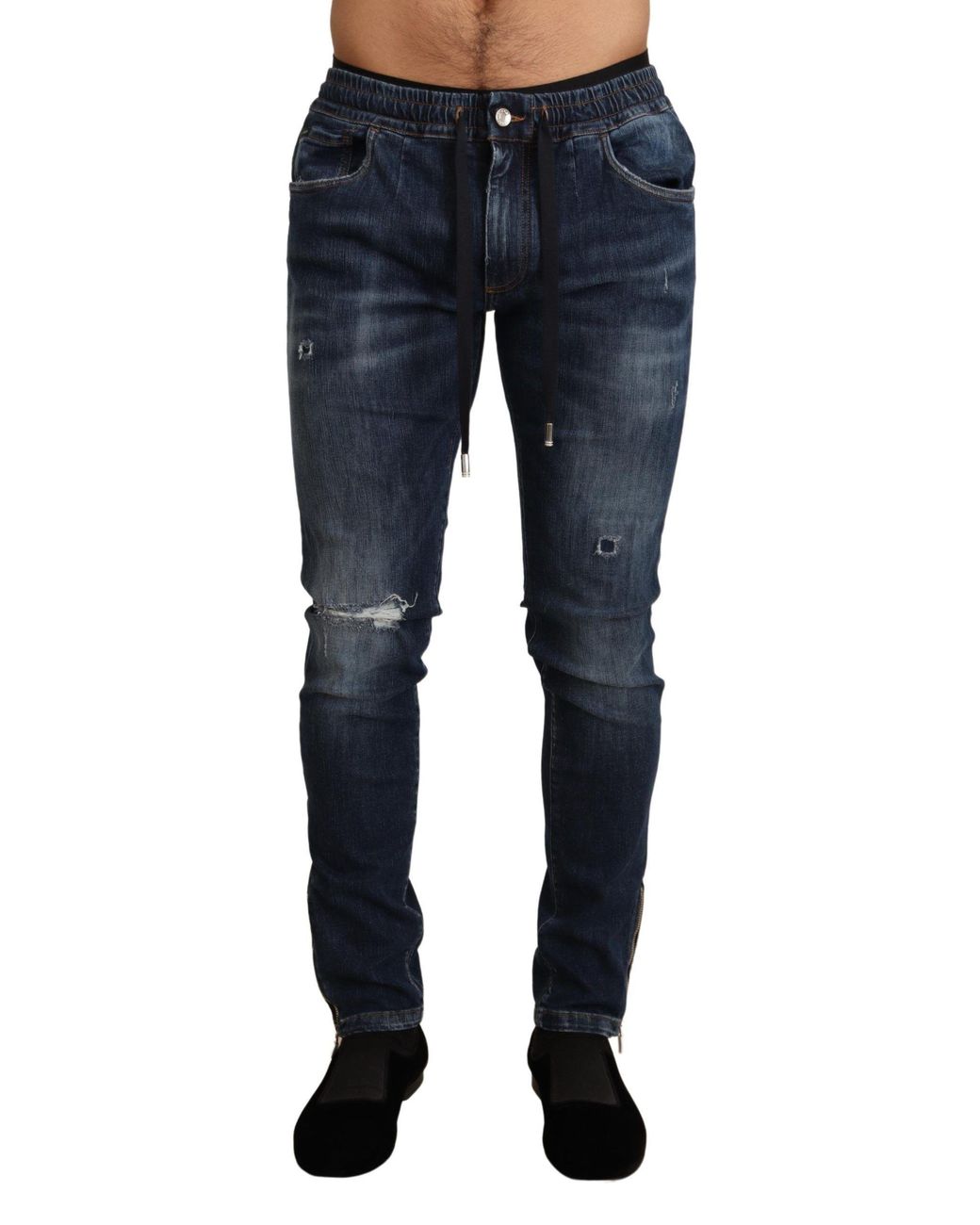 Dolce & Gabbana Blue Cotton Stretch Tattered Denim Jeans Polyester Elastane Clothing for men