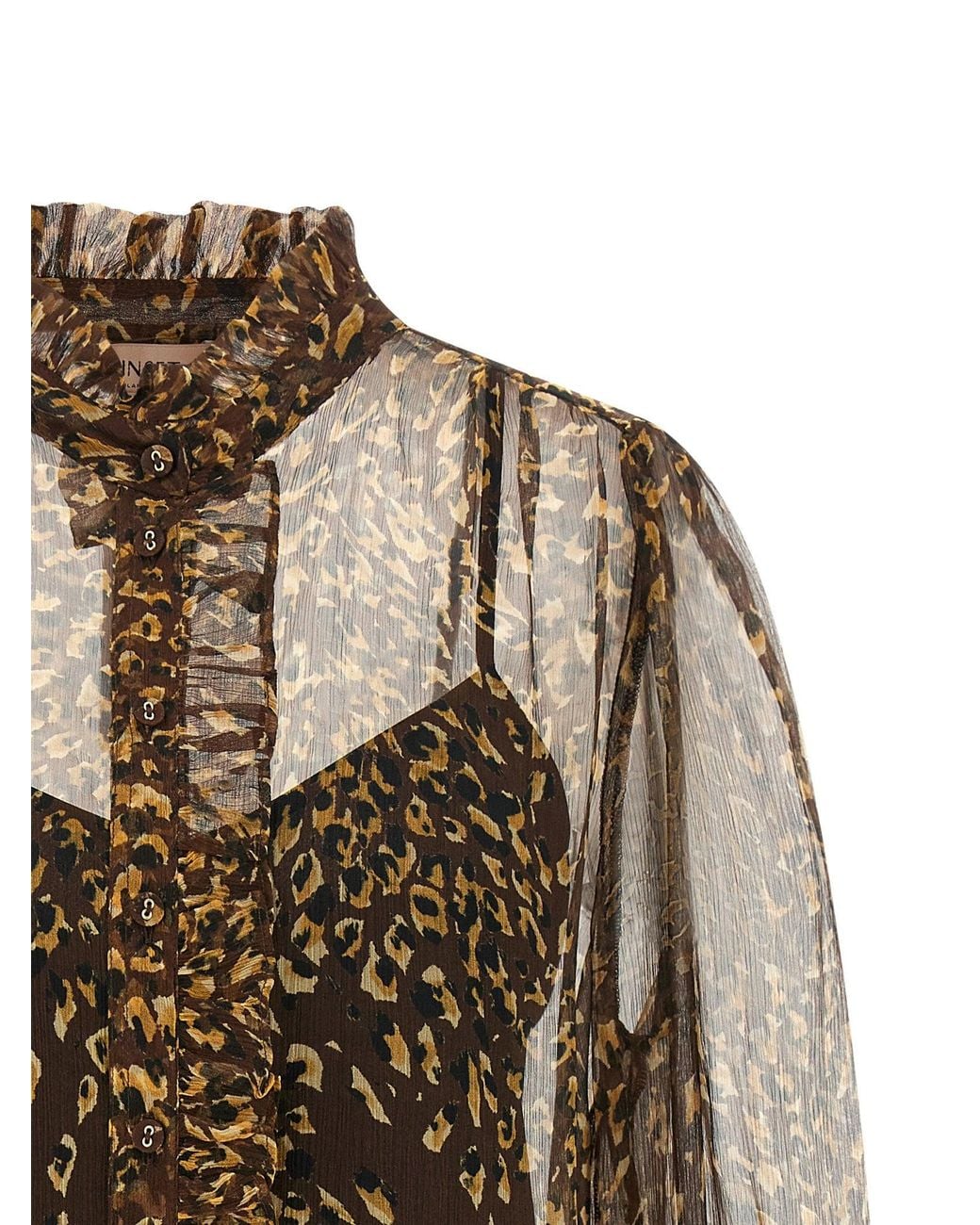 Twinset Brown Animal-Print Silk Creponne Blouse