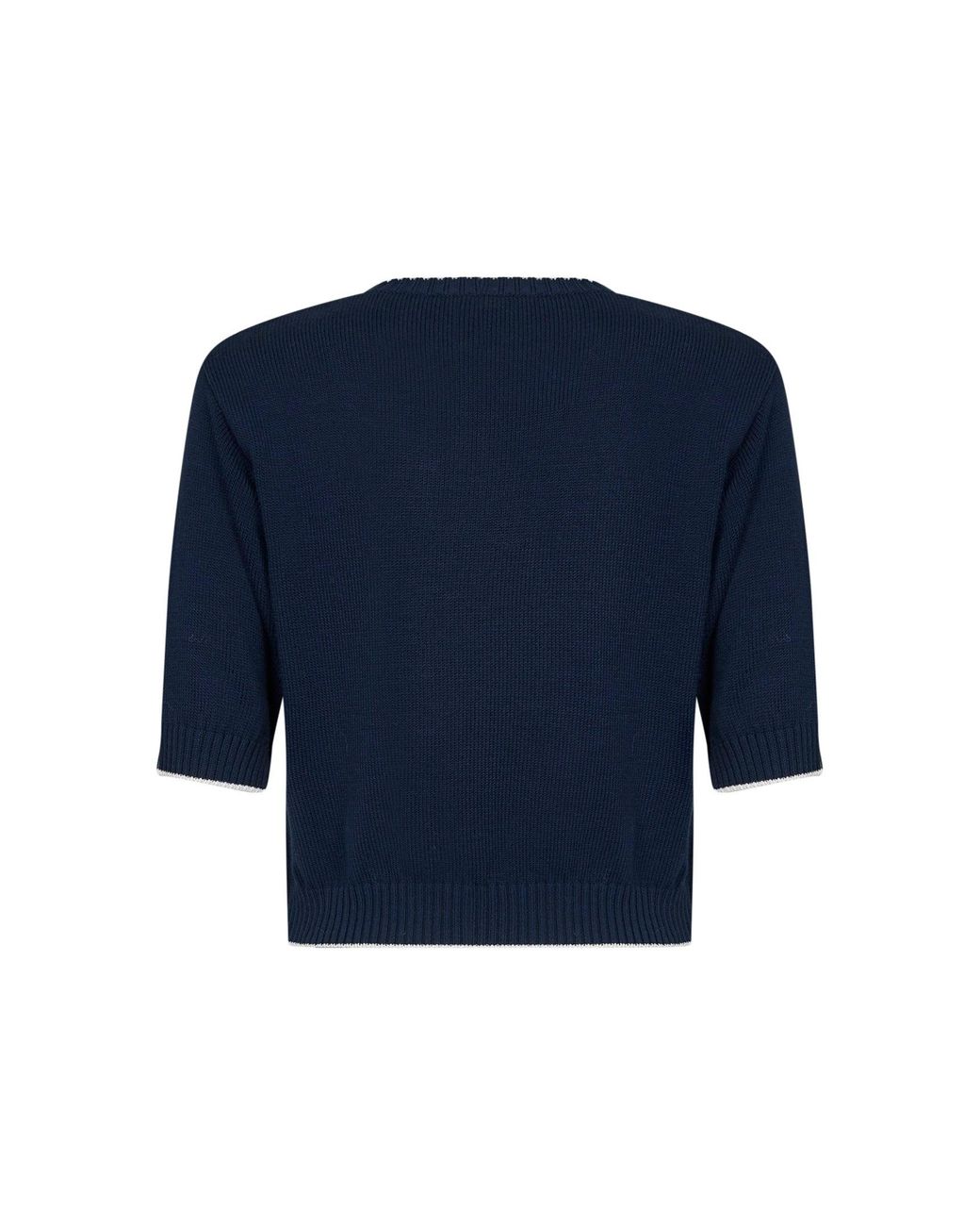 Weekend by Maxmara Blue Embroidered Knit Top Cotton