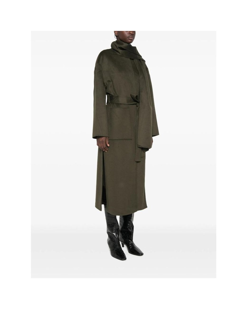 The Dynamis Studio Green Scarf-Detail Belted Coat