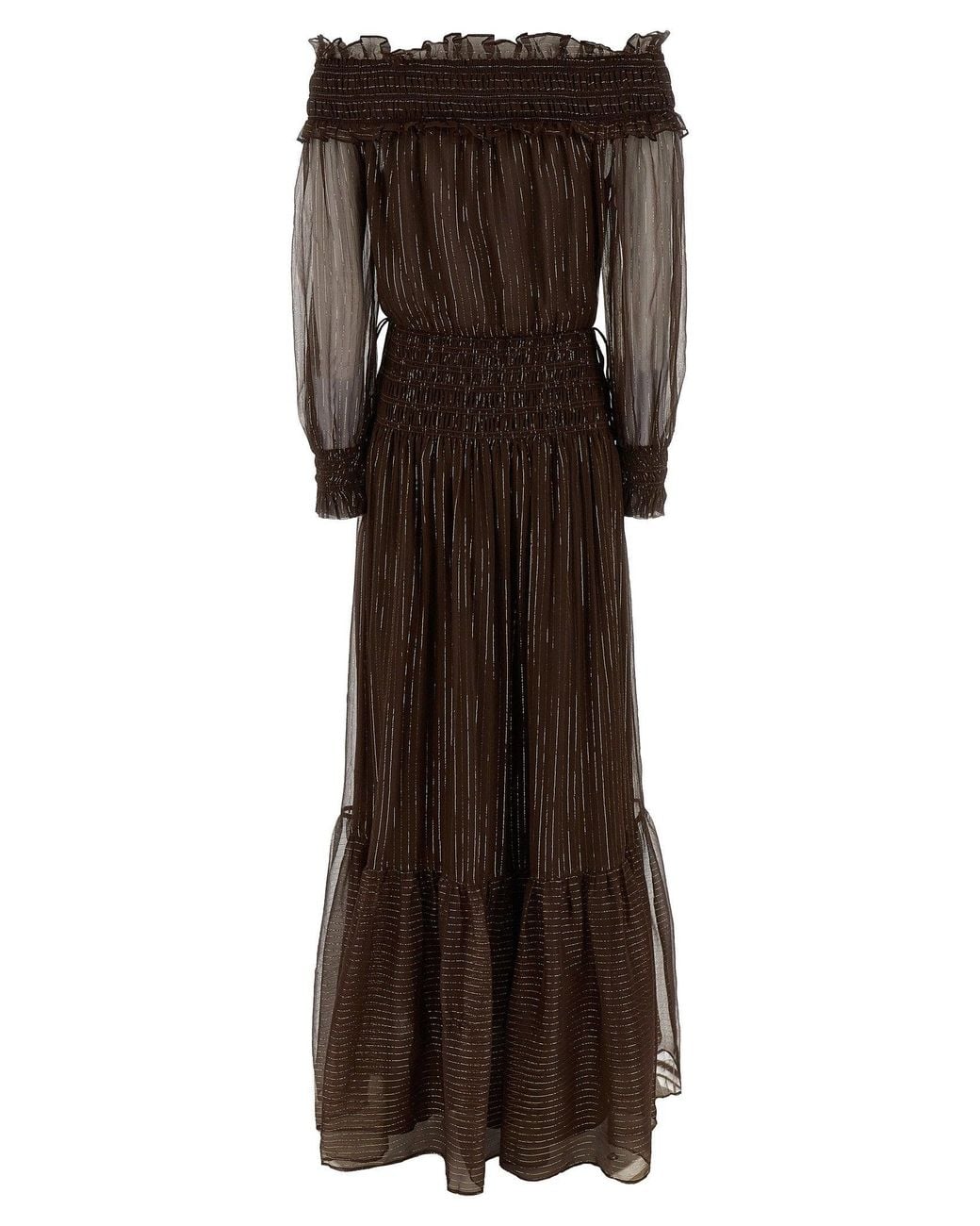 Self-Portrait Brown Off-Shoulder Georgette With Lamé Dress