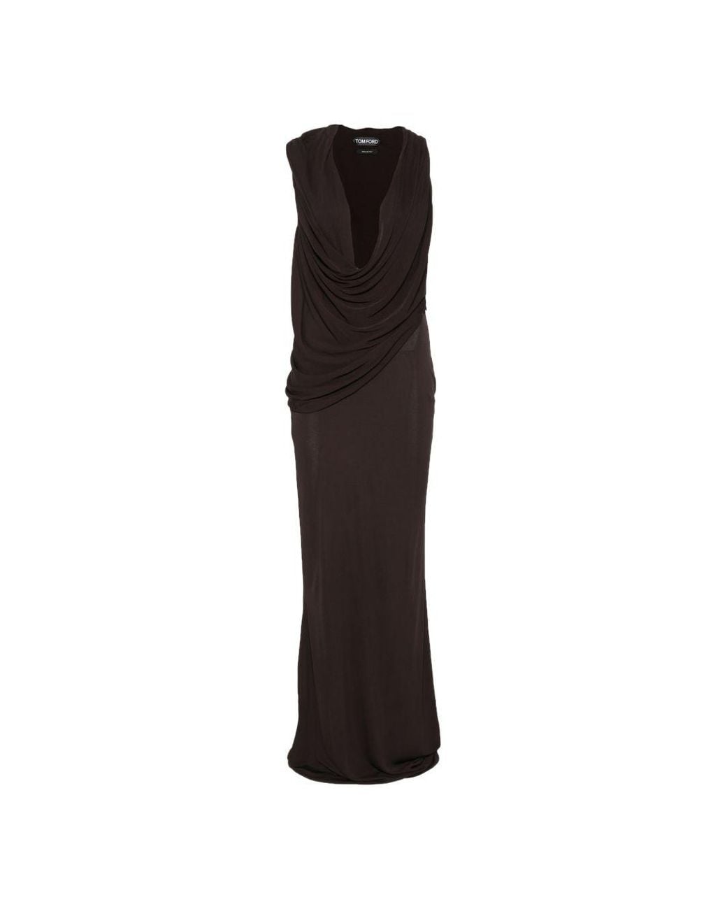 Tom Ford Black Long Coffee-Colored Viscose Jersey Crêpe Draped Evening Gown With Cowl Neckline