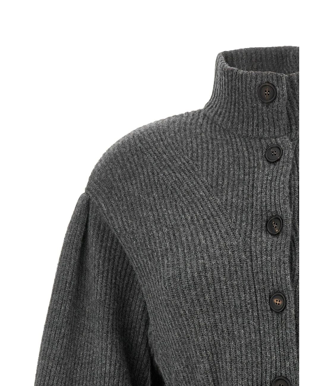 Brunello Cucinelli Gray Ribbed Knit Chevron Cardigan