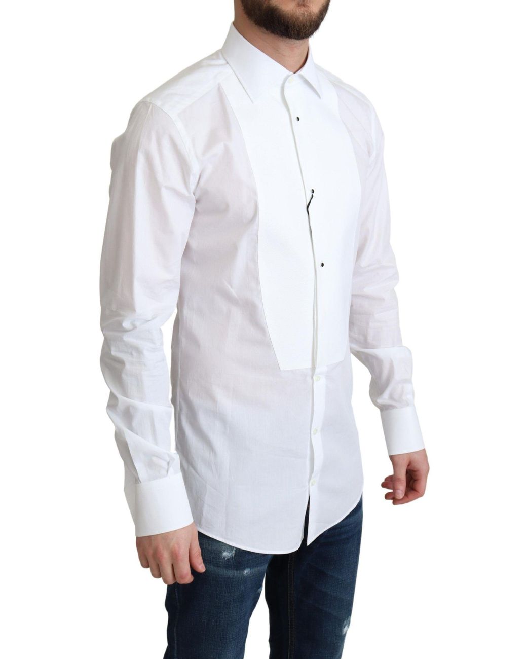 Dolce & Gabbana White Bib Cotton Poplin Formal Shirt for men