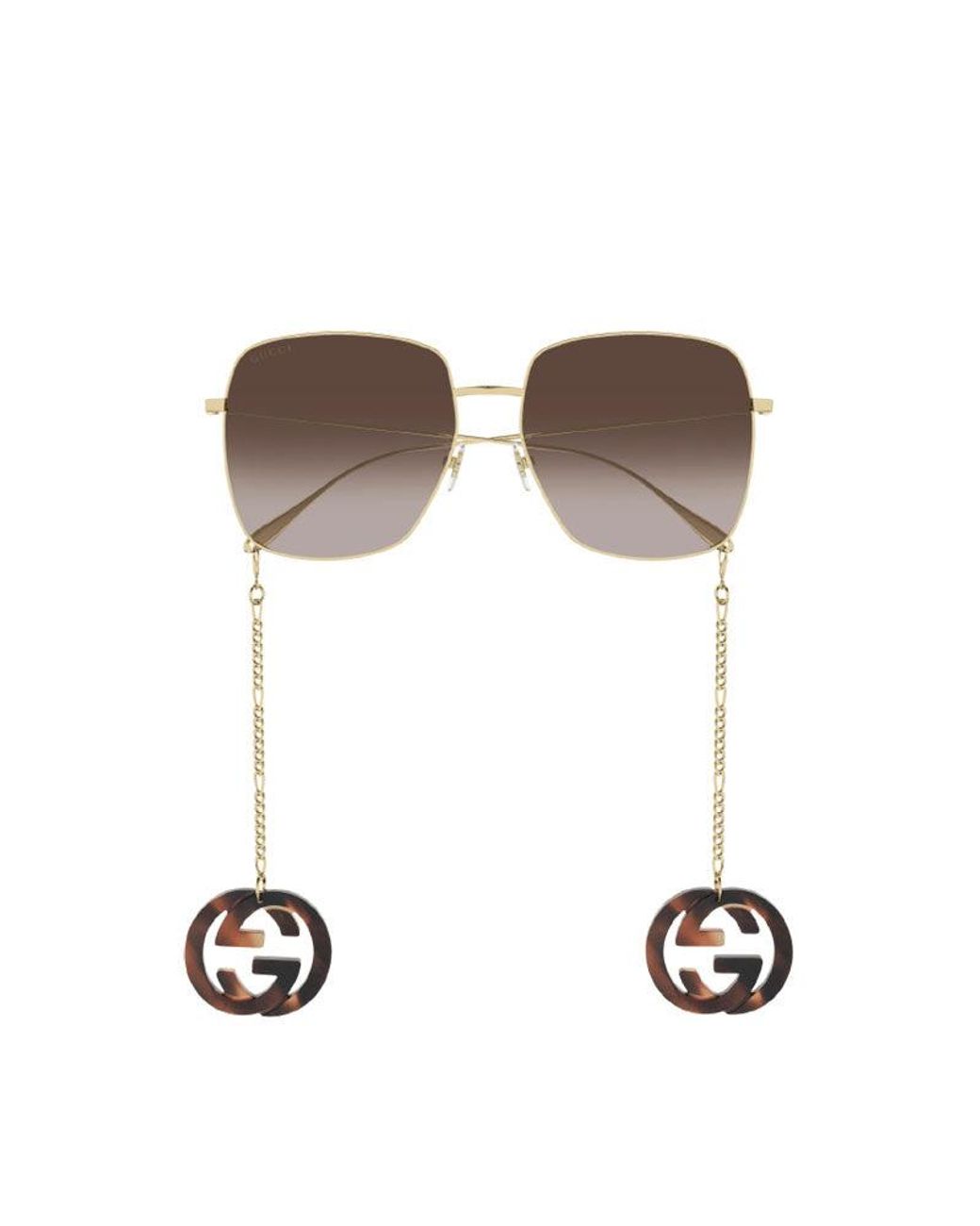 Gucci Brown Sunglasses Square Full Rim, -With Havana Detachable Jewelry Charm Frame And Gradient Lens Gg1031S003