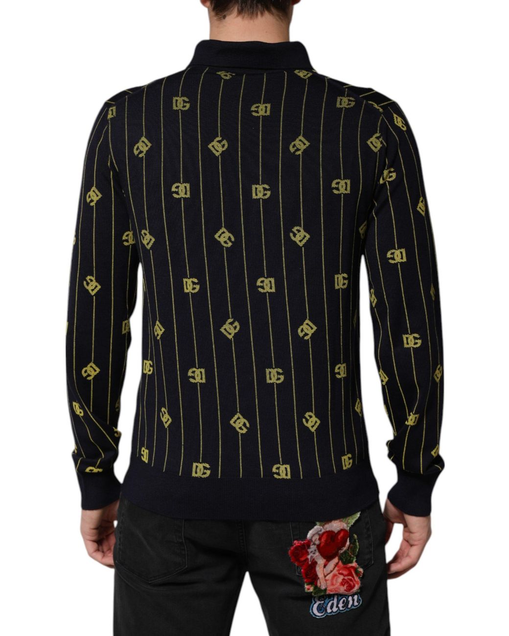 Dolce & Gabbana Black Logo Print Long Sleeve Polo for men