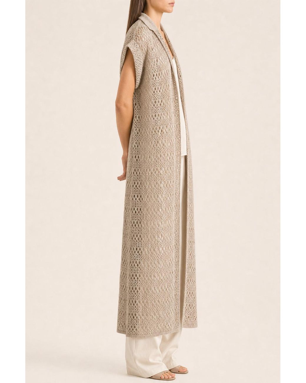 Brunello Cucinelli Natural Linen Silk Openwork Sweater