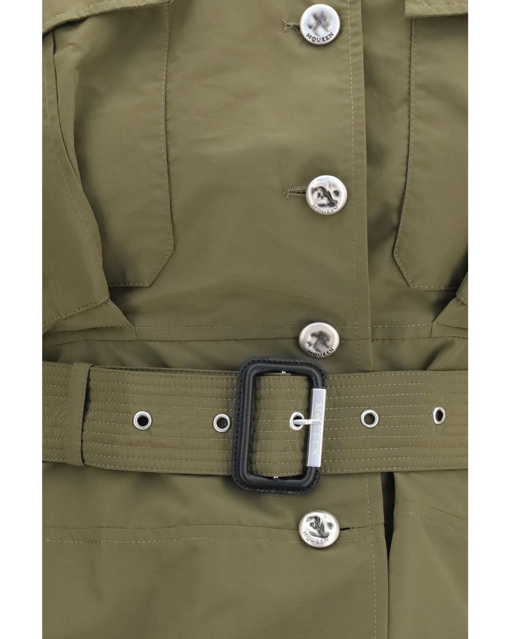 McQueen Green Cropped Belted High-Neck Jacket Cotton; Polyester
