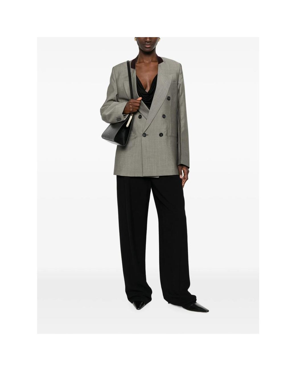 Victoria Beckham Gray Double-Breasted Wool-Mohair Jacket