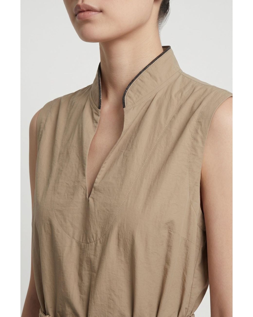 Brunello Cucinelli Natural Sleeveless Belted Dress