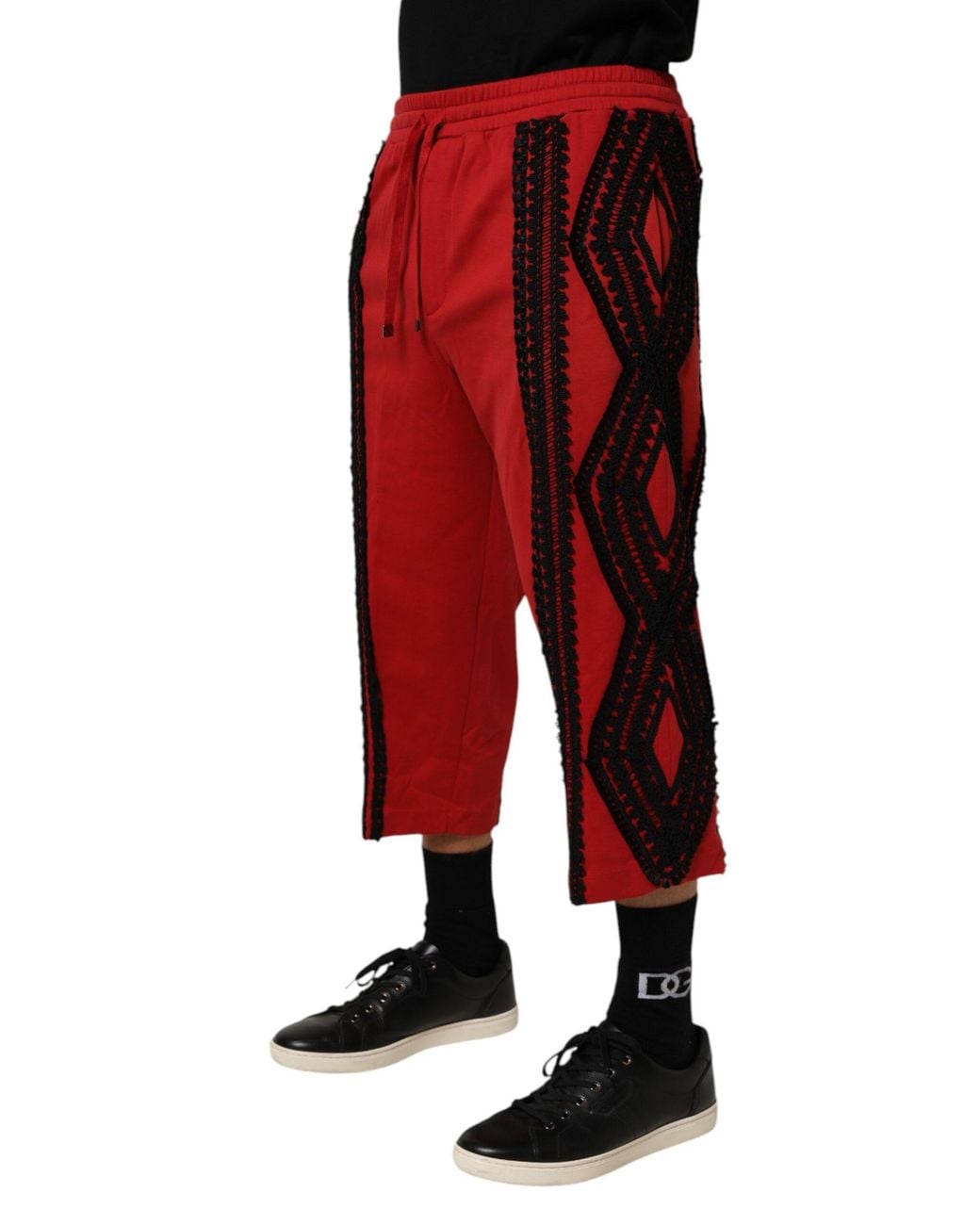 Dolce & Gabbana Red Lace Trim Cropped Pants for men