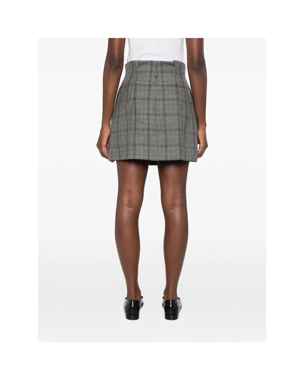 Tela Gray Check-Pattern Pleated Mini Skirt