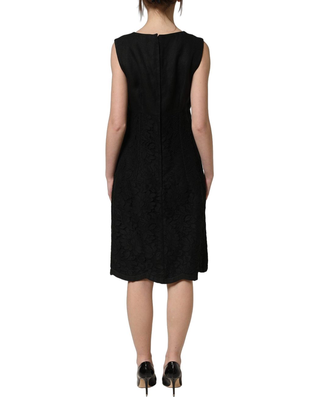 Dolce & Gabbana Black Floral Lace Sleeveless Shift Dress Flax Cotton Ramie Nylon