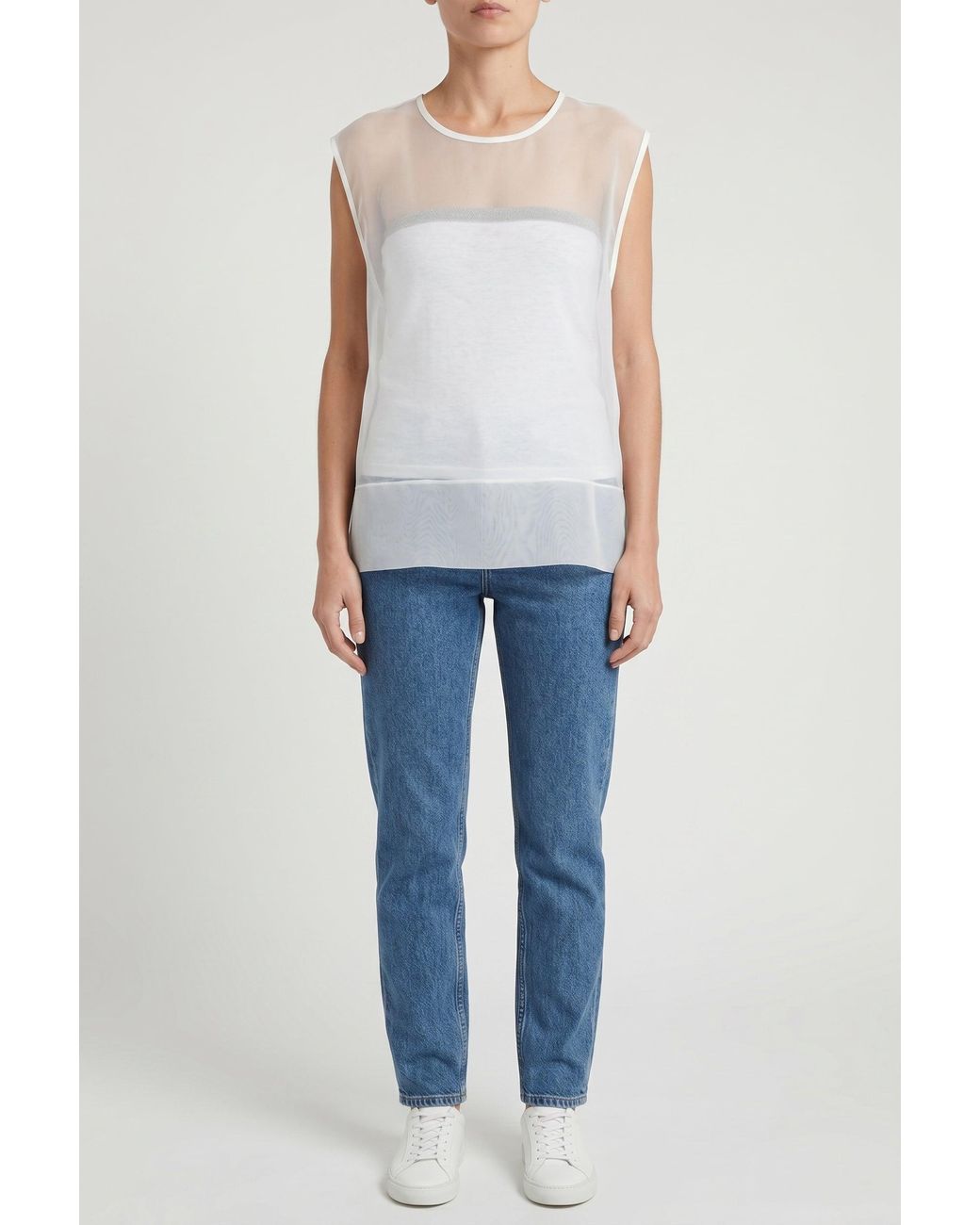 Brunello Cucinelli Blue Off Silk Sleeveless Shirt