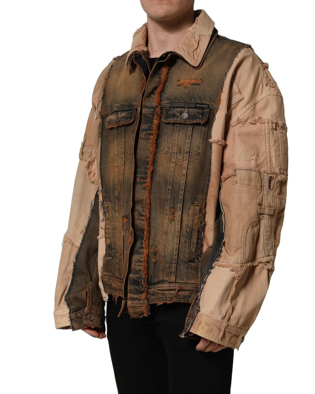 Dolce & Gabbana Brown Raw Cut Panelled Denim Jacket Cotton Elastane Clothing for men