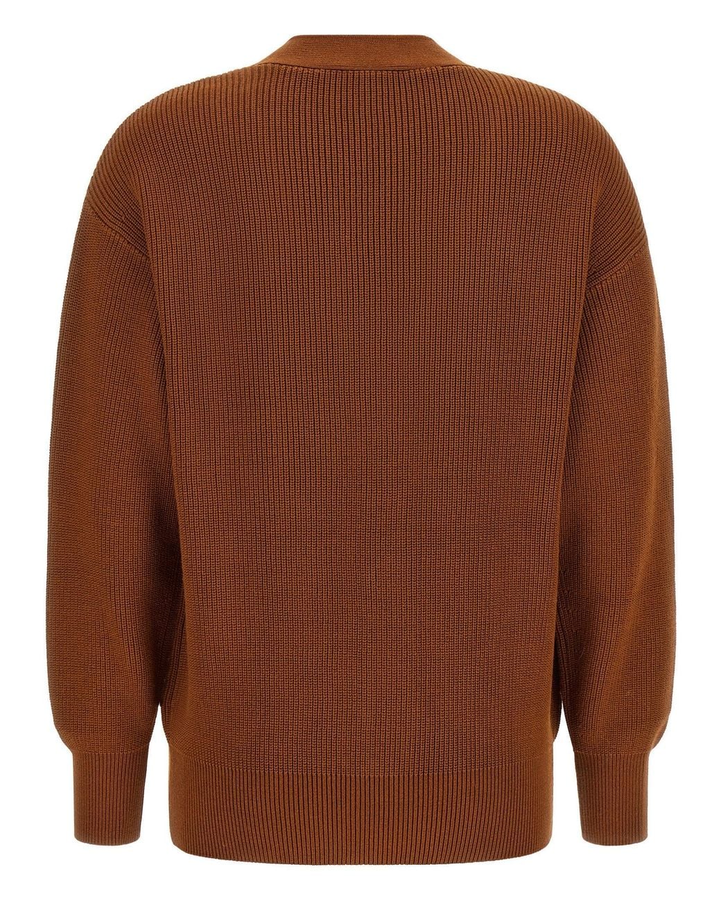 Elisabetta Franchi Brown Ribbed Knit With Closures Cardigan