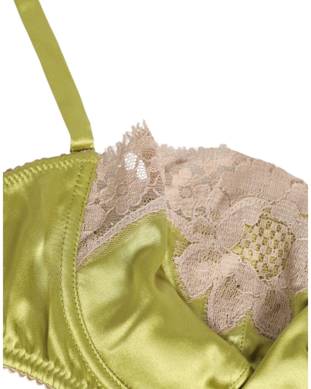 Dolce & Gabbana Green Dolce & Gabbana Silk Satin Lace Padded Balconnet Bra