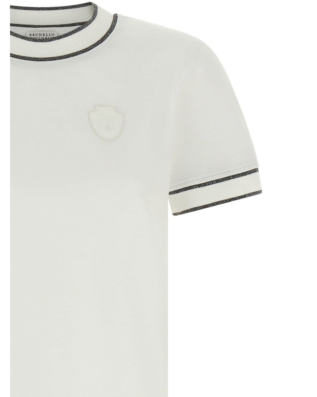 Brunello Cucinelli White Sparkling Lamé-Trimmed Cotton T-Shirt