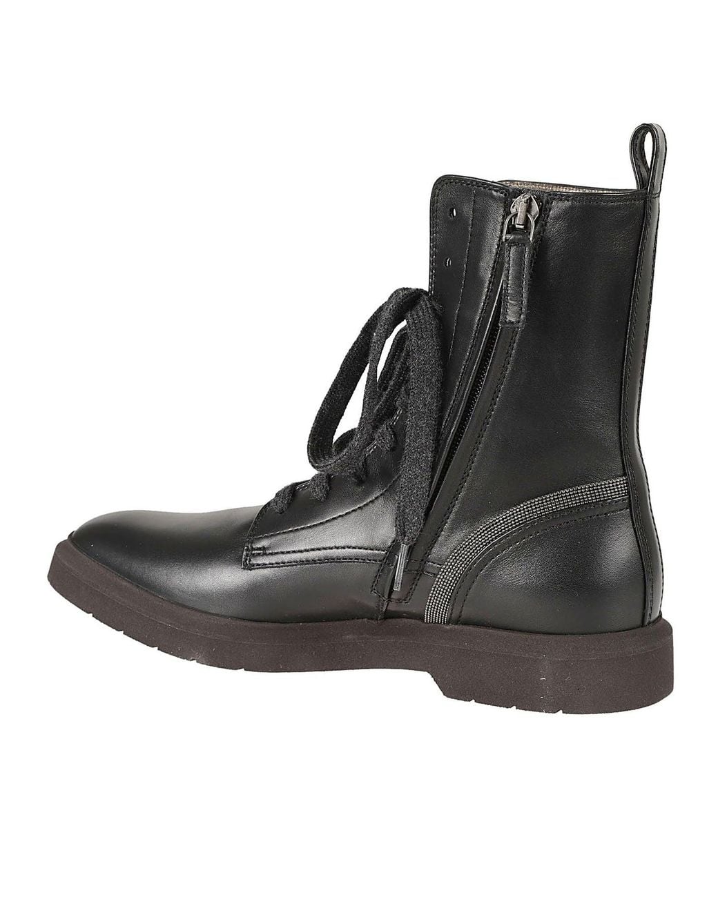 Brunello Cucinelli Black Leather Lace Up Ankle Boots