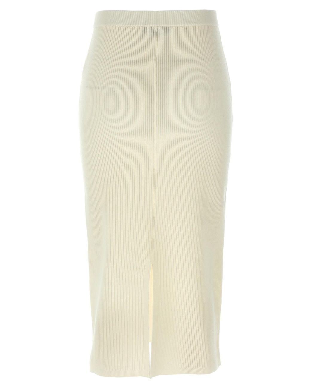 Alessandra Rich Natural Ribbed Stretch Wool And Cashmere Midi Skirt