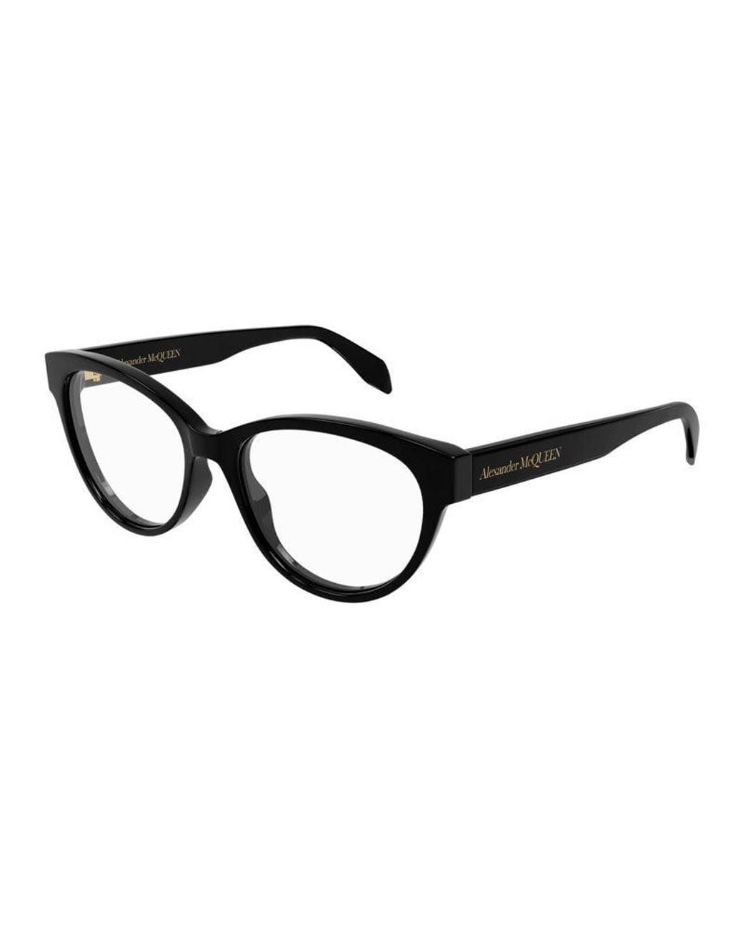 McQueen Black Eyeglasses Cat Eye Full Rim, Shiny Frame And Clear Demo Lens Am0359O001 Default Title