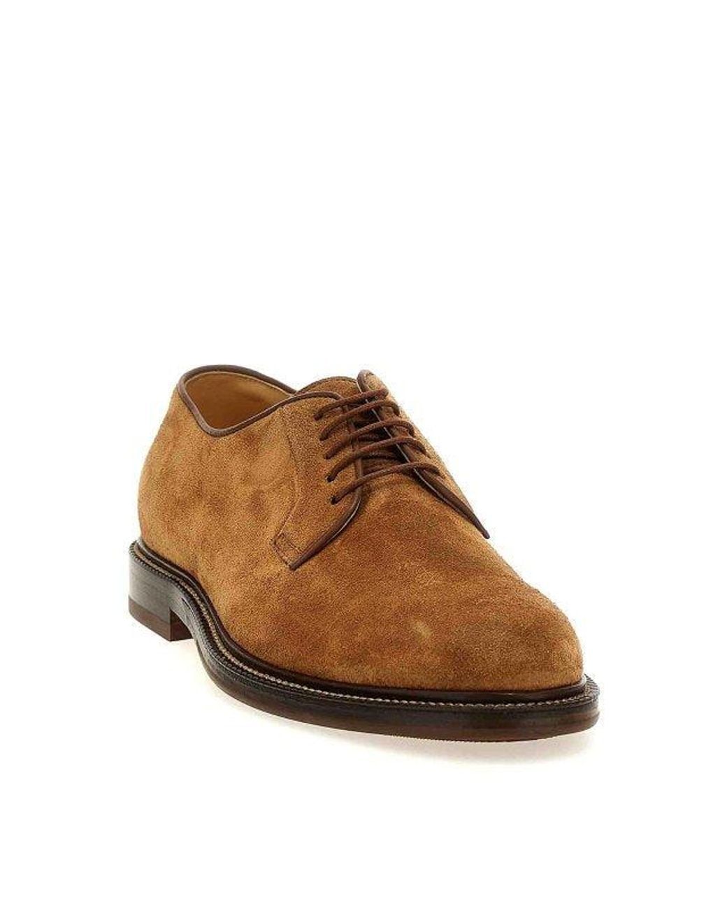 Brunello Cucinelli Brown Suede Derby Shoes for men