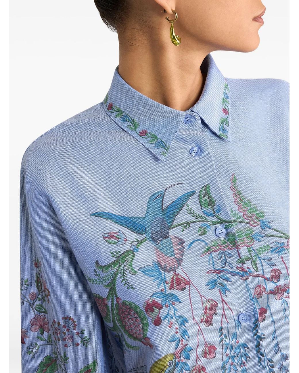 Etro Blue Printed Oxford Nude Cotton Shirt
