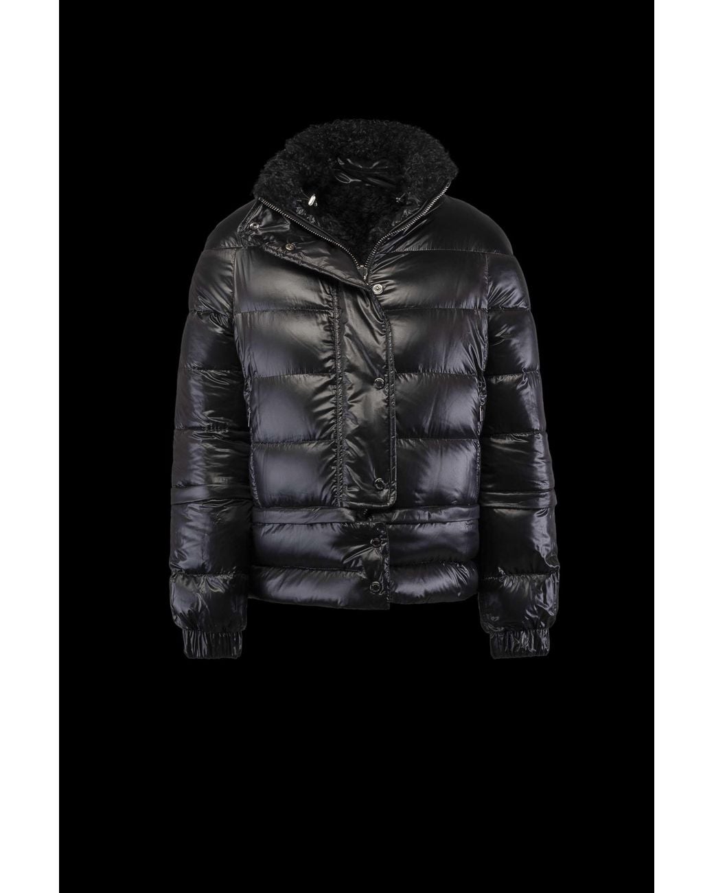 Moorer Black Puffer Jacket With Shearling Collar