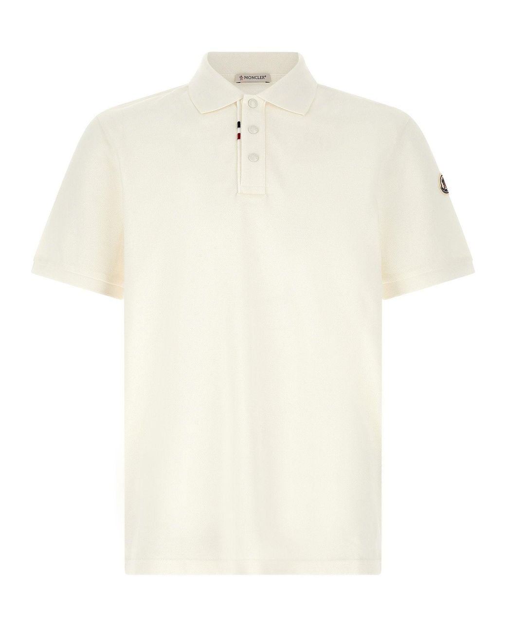 Moncler White Logo-Patch Cotton Piqué Polo Shirt for men