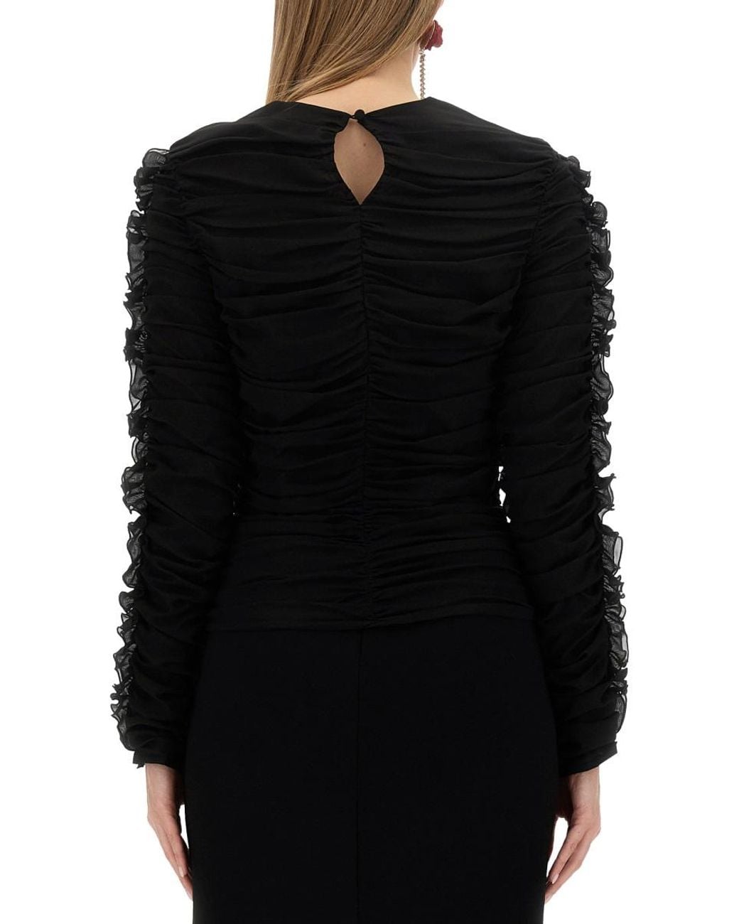 Magda Butrym Black Tops With Ruches Shell Silk Elastane
