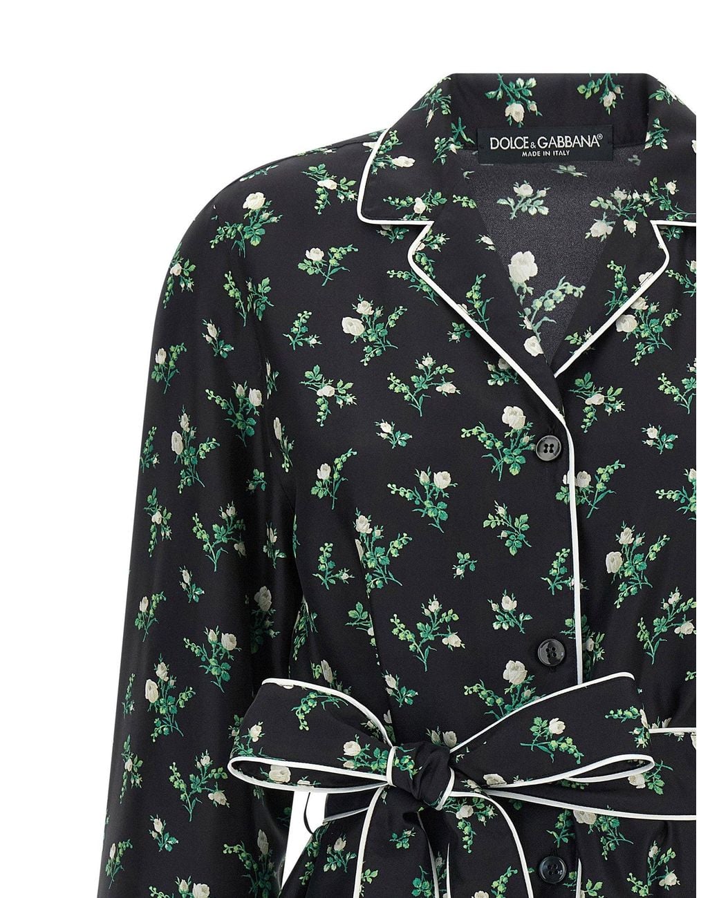 Dolce & Gabbana Black Dolce & Gabbana Floral Silk-Twill Pajama Shirt