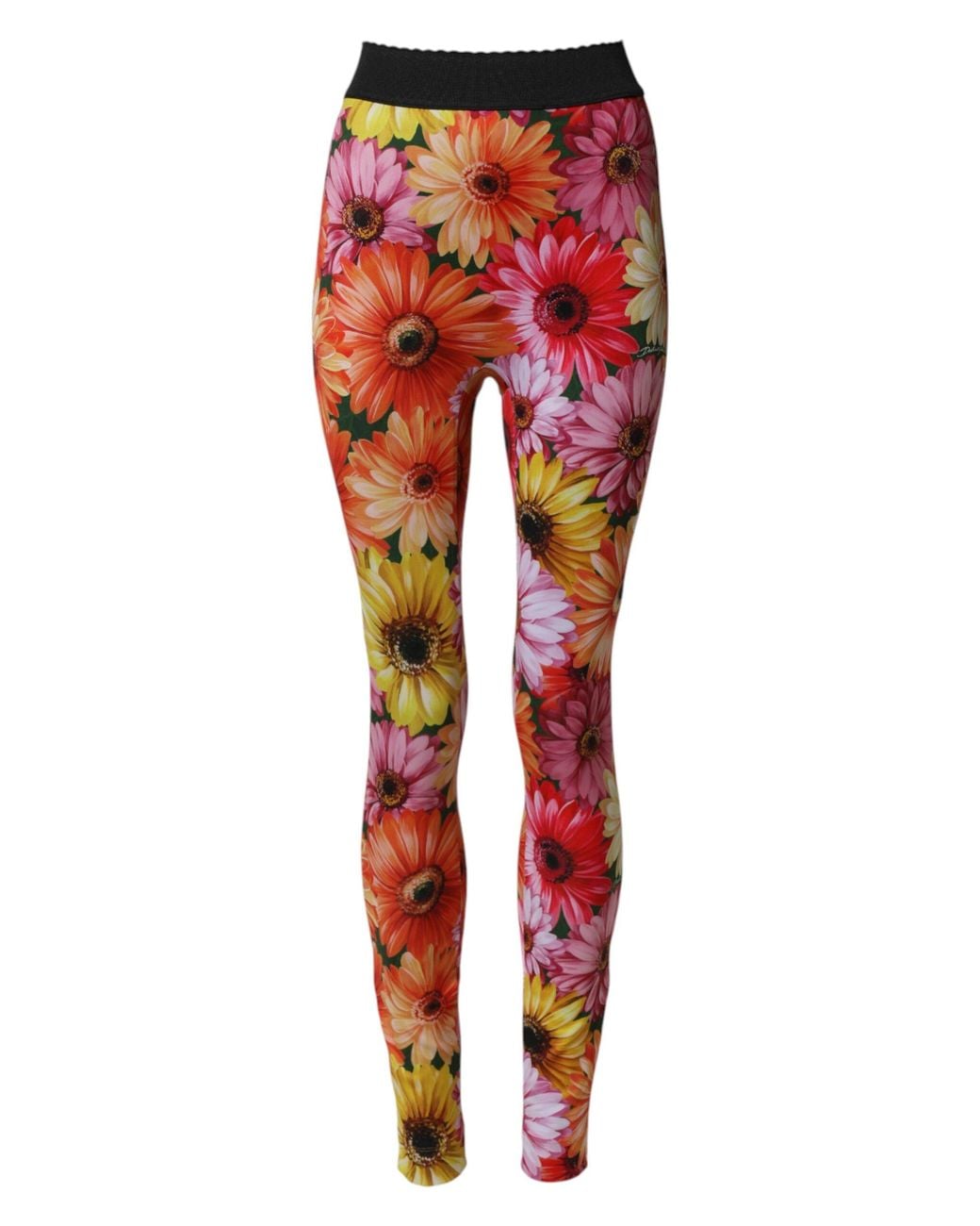 Dolce & Gabbana Red Floral Leggings Stretchwaist Pants Elastane+Polyamid+Polyester