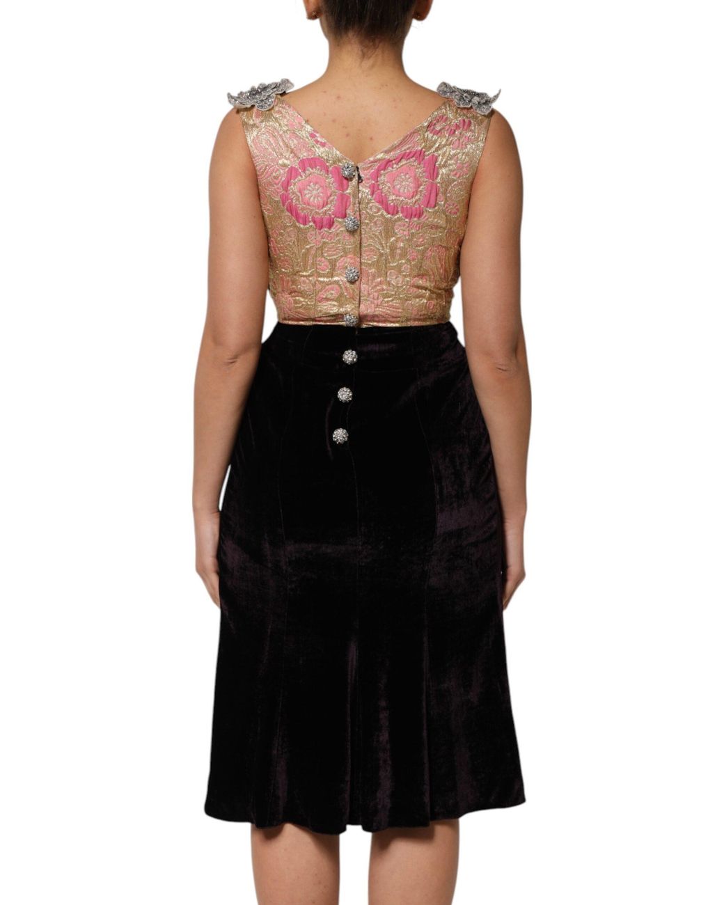 Dolce & Gabbana Black Velvet Floral Embellished Dress