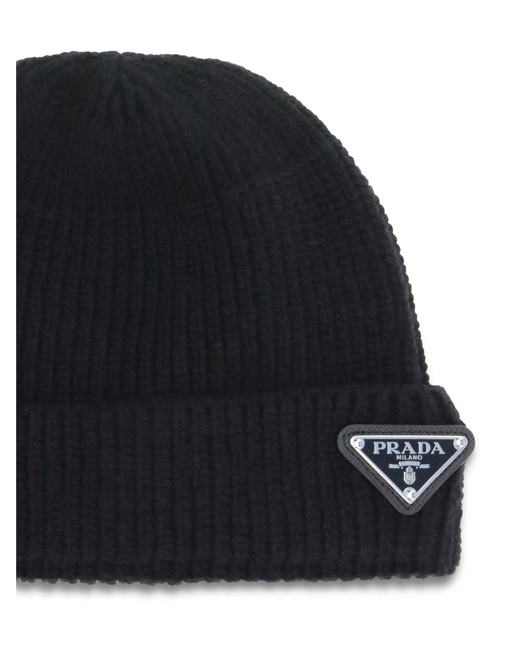 Prada Black Beanie Hat With Logo for men