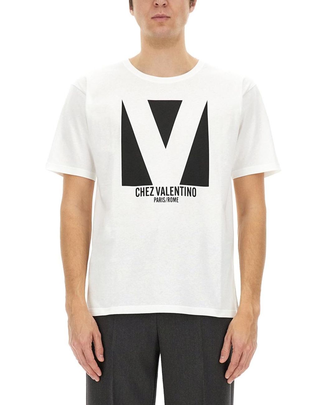 Valentino White Cotton T-Shirt With Chez Print T-Shirts for men