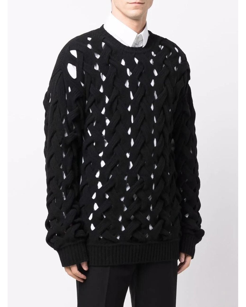 Valentino Black Woven Knitted Crew-Neck Jumper Clothing for men