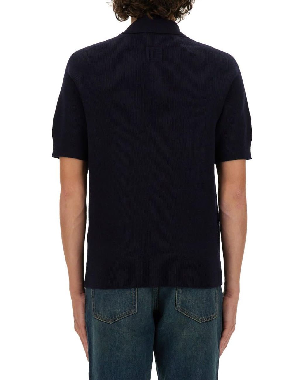 Balmain Black Classic Merino Wool Polo Shirt for men