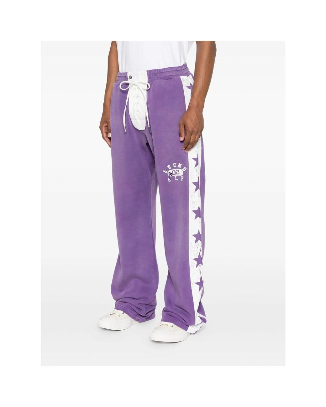 Secnd Slf Purple Lace-Up Star-Print Track Pants for men