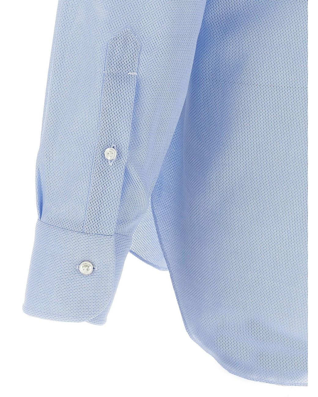 Barba Napoli Blue Honeycomb Cotton Shirt