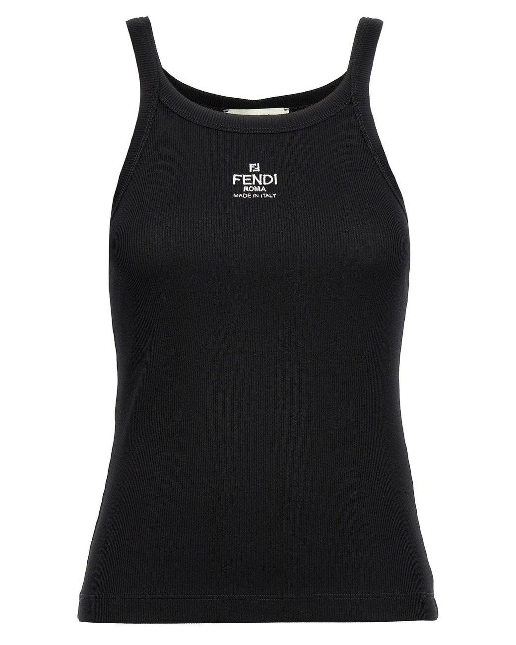 Fendi Black Logo-Embroidered Tank Top