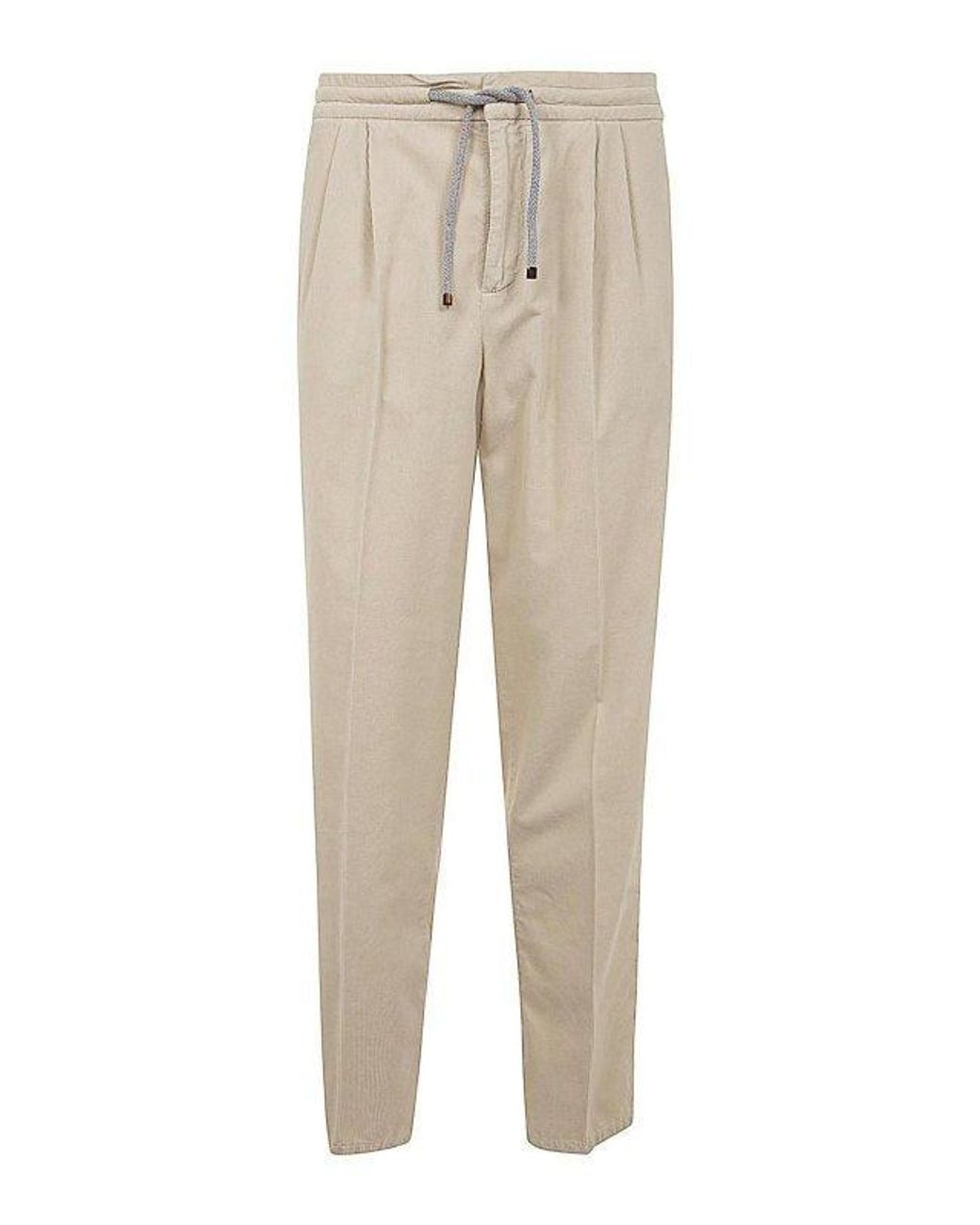 Brunello Cucinelli Natural Limestone Cotton Drawstring Trousers for men