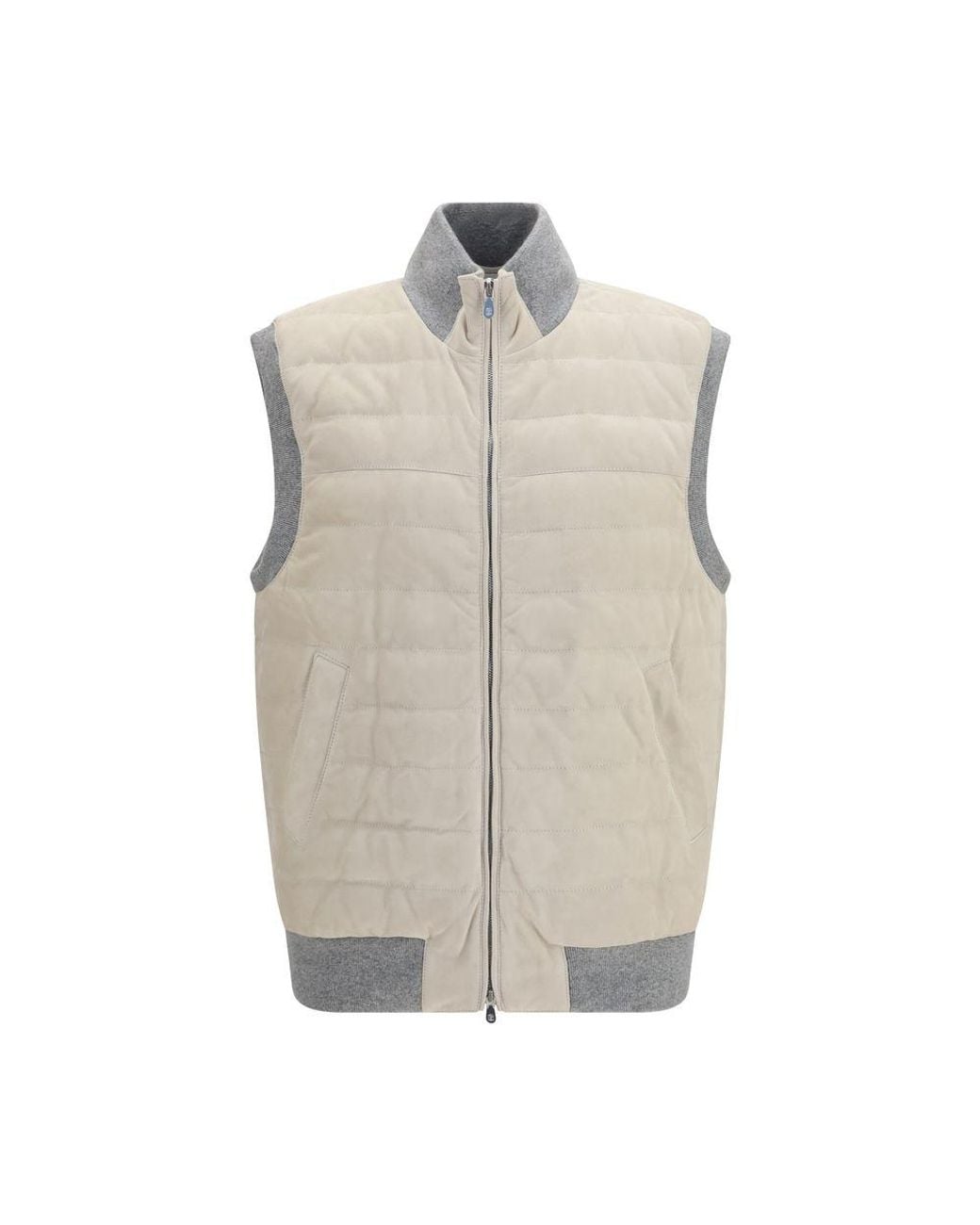 Brunello Cucinelli Natural Calf Leather Bos Taurus Sleeveless Jacket Clothing for men
