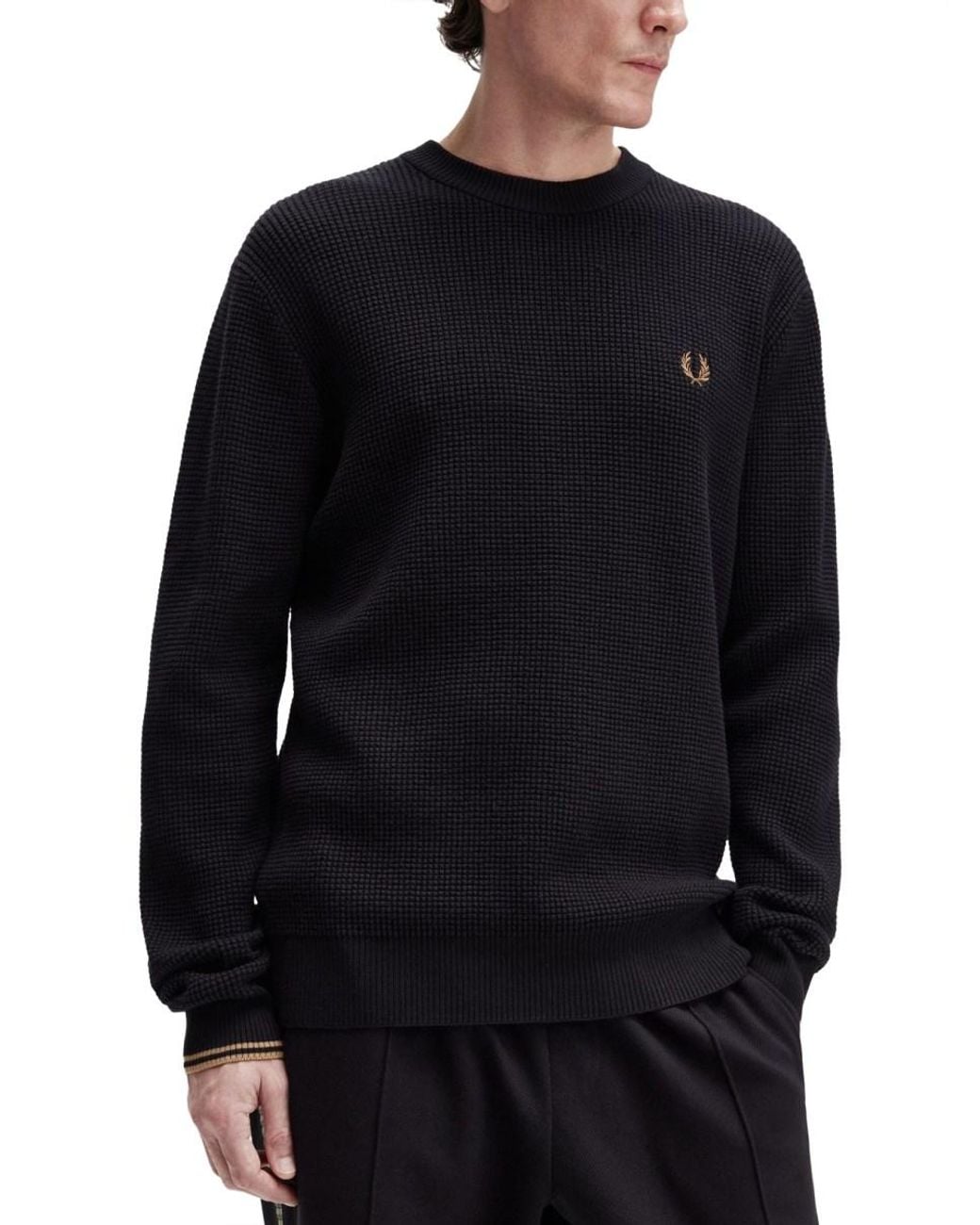 Fred Perry Blue Textured Cotton Jumper Sweater for men