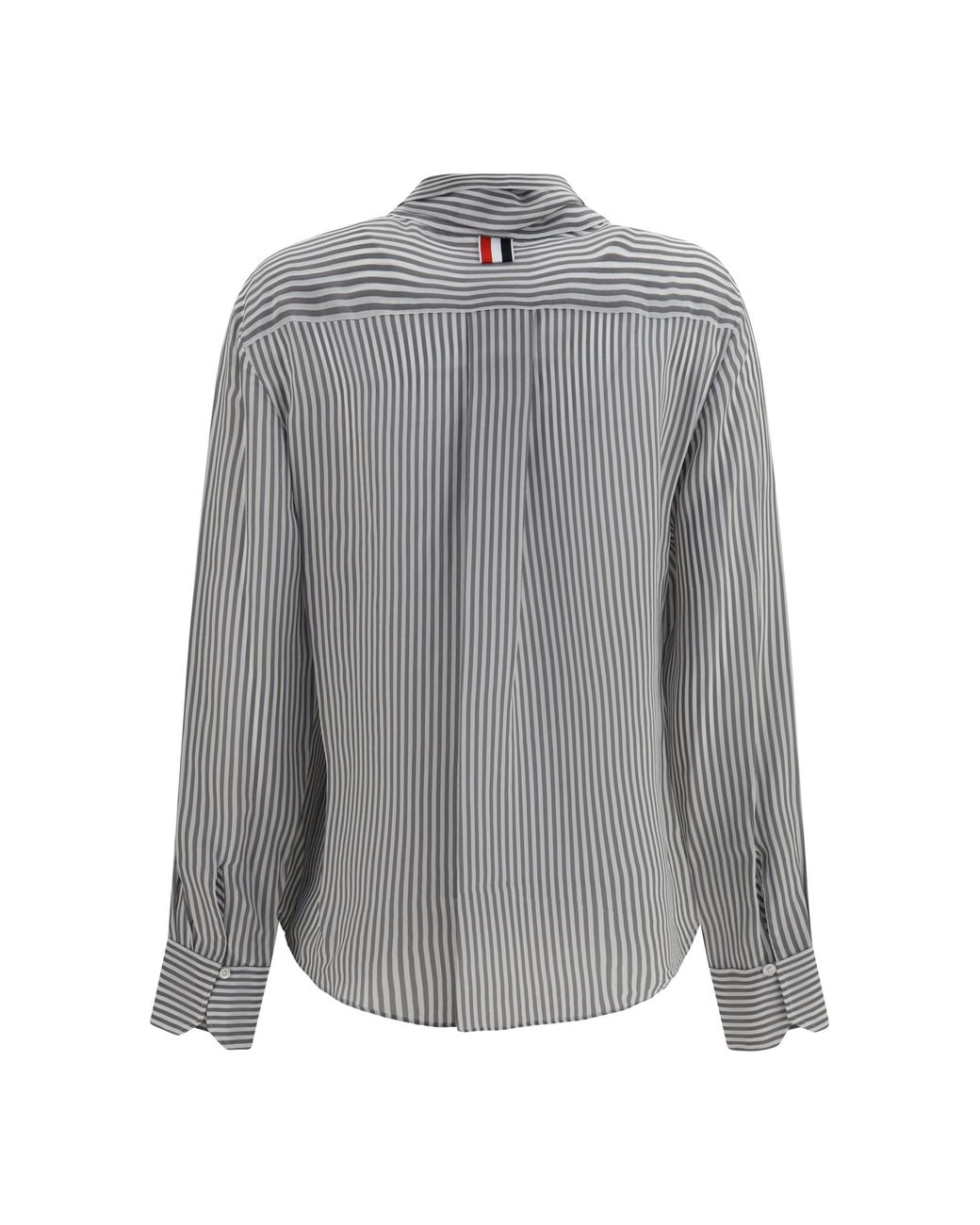 Thom Browne Gray Striped Silk Shirt With Removable Collar