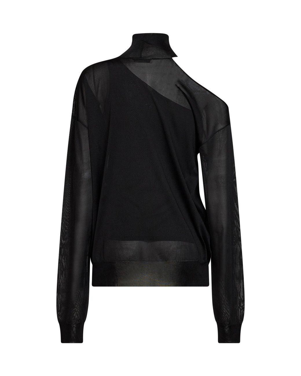 Fendi Black Top Asymmetric Silk Organza Viscose Knitwear