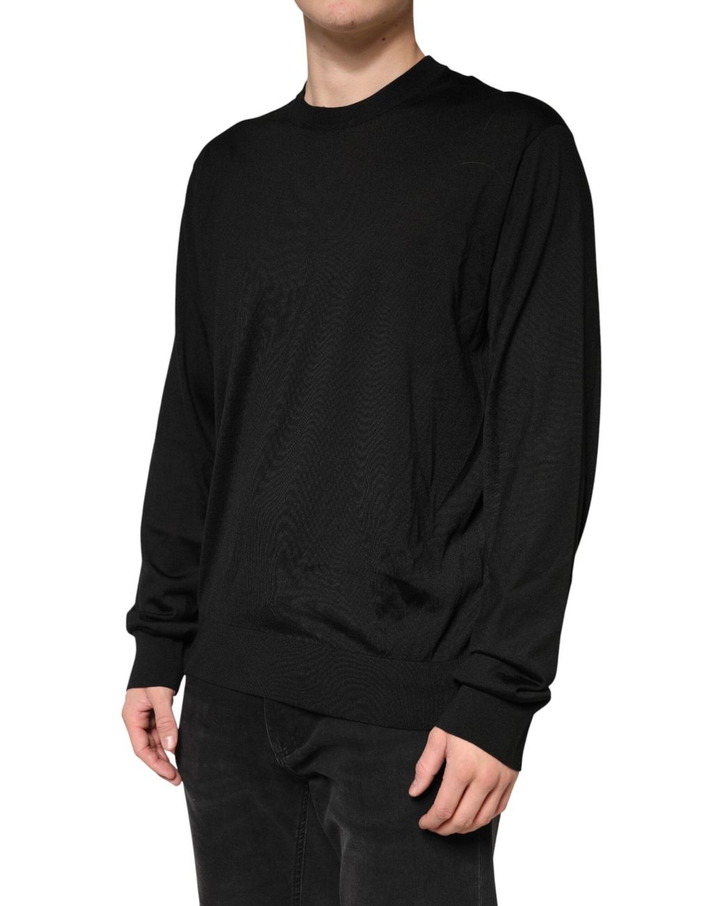 Dolce & Gabbana Black Silk Crew Neck Pullover Sweater Clothing for men