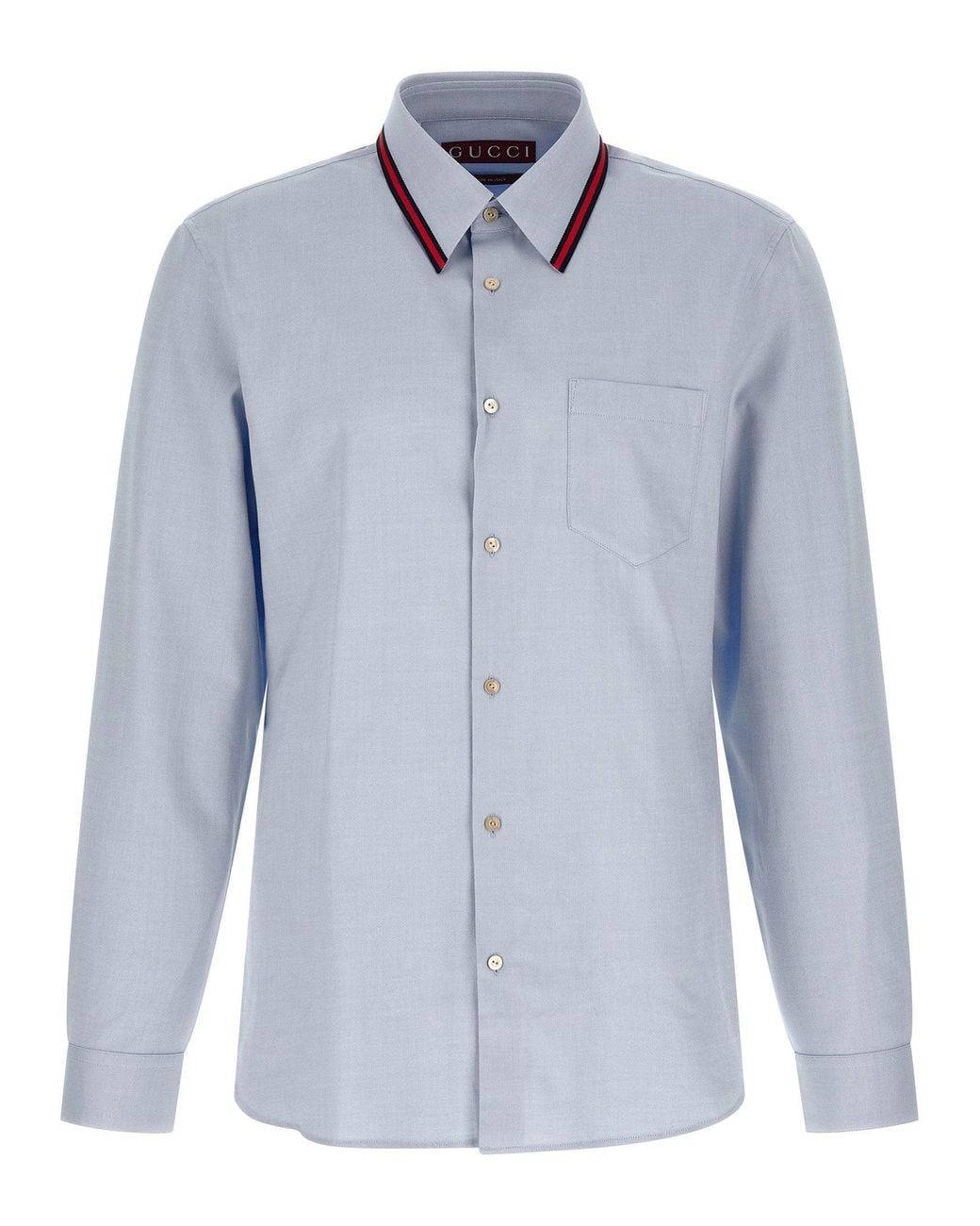 Gucci Blue Web-Trim Collar Oxford Shirt for men