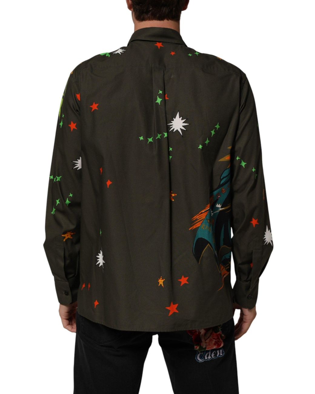 Dolce & Gabbana Black Superhero Print Button Down Shirt for men